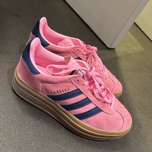 Hot pink and blue adidas Gazelles